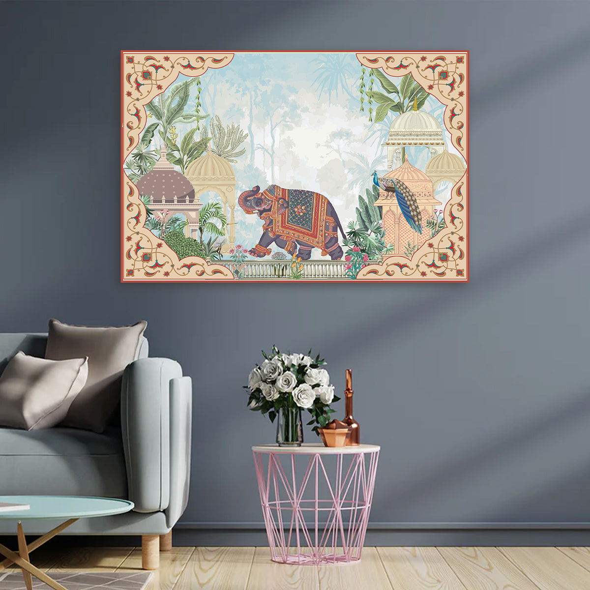 Royal Elephant Pichwai Style Canvas Wall Painting | Traditional Indian Palace Artwork | Premium Ethnic Wall Decor