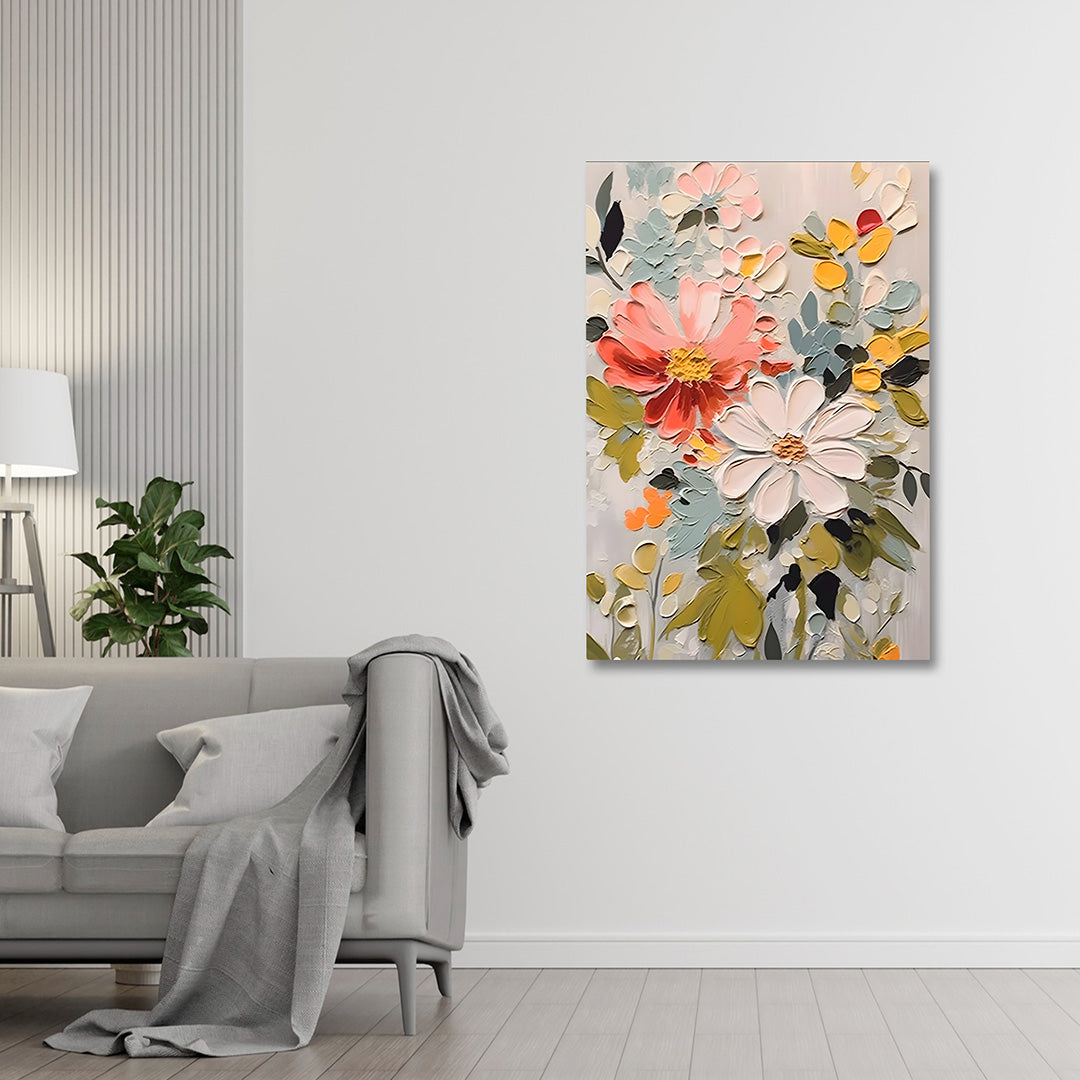 3D Abstract Floral Wall Painting | Pastel Flower Canvas Art | Modern Vertical Acrylic UV Printed Wall Decor for Living Room Bedroom