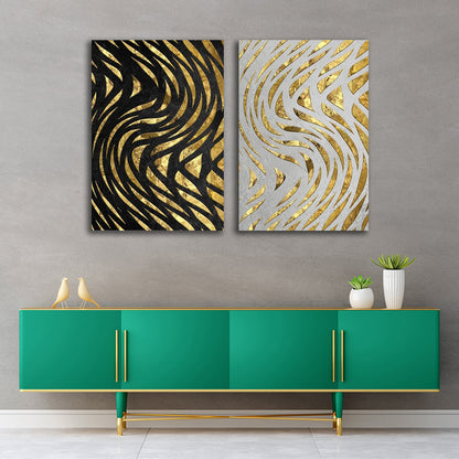 Abstract Gold Pattern Canvas Painting Wall Art Set – Large Size Frame for Living Room (18 x 24 Inches Each Part)