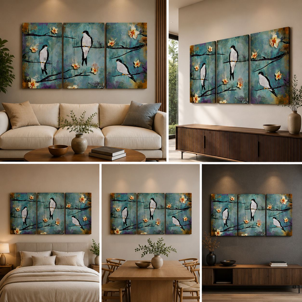 Parrot Flower Art with Frame for Living Room Wall Decor (12X24 In)