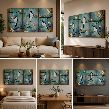 Parrot Flower Art with Frame for Living Room Wall Decor (12X24 In)