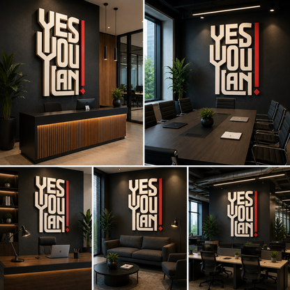 Yes You Can Wall Sign – Motivational 3D Typography Wall Decor | Office Inspiration Wall Art
