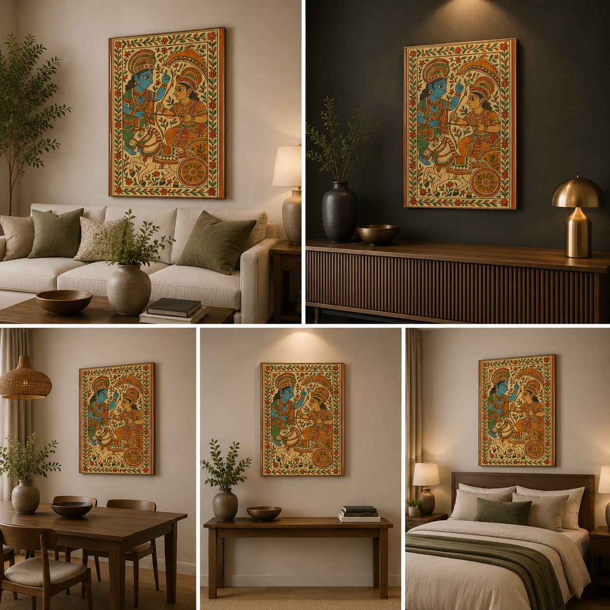 Krishna Arjuna Mahabharata Canvas Painting – Traditional Indian War Scene Wall Art Canvas Painting Frame for Living Room