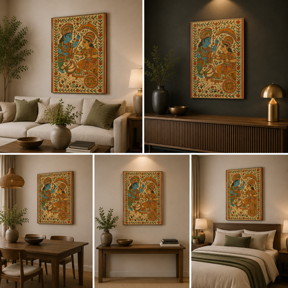 Krishna Arjuna Mahabharata Canvas Painting – Traditional Indian War Scene Wall Art Canvas Painting Frame for Living Room