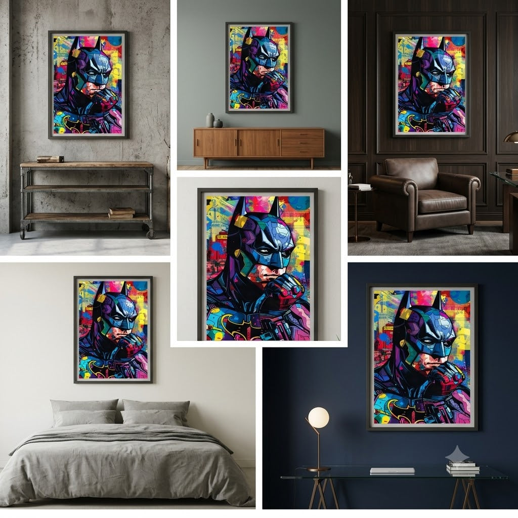 Cartoon Illustration Painting Frame of Batman for kids room decor (24 By 36) In