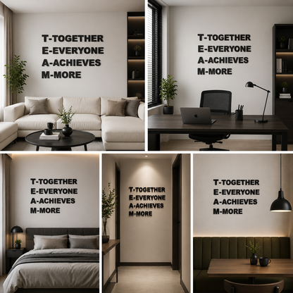 3D Quote Black Acrylic Wall Decor Meaning of Team (24x24 In)