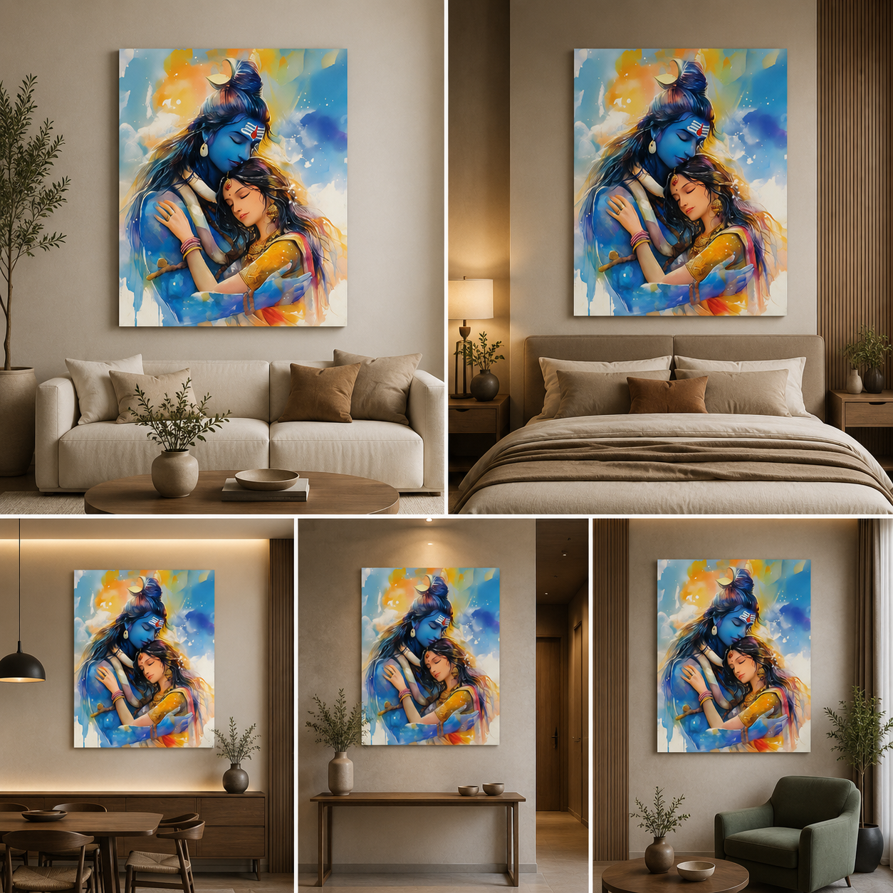 Shiv Parvati Canvas Painting Frame | Divine Love Spiritual Wall Art for Living Room Decor