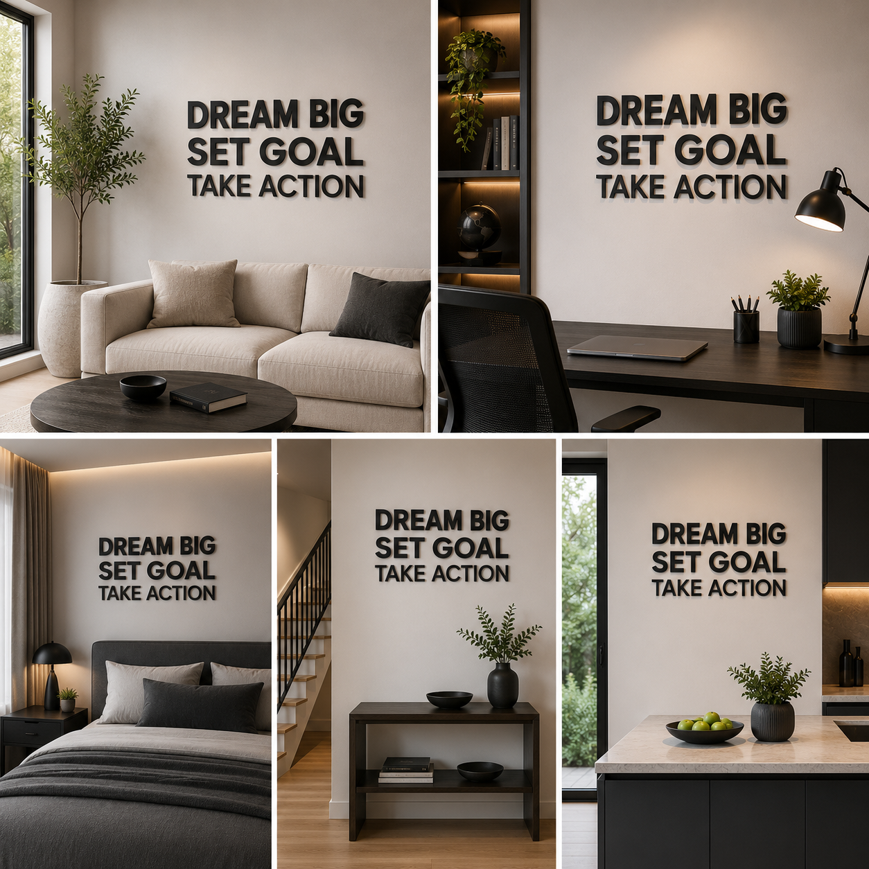 Dream Big 3D Motivational Quote Black Wall Decor (24x24 In)