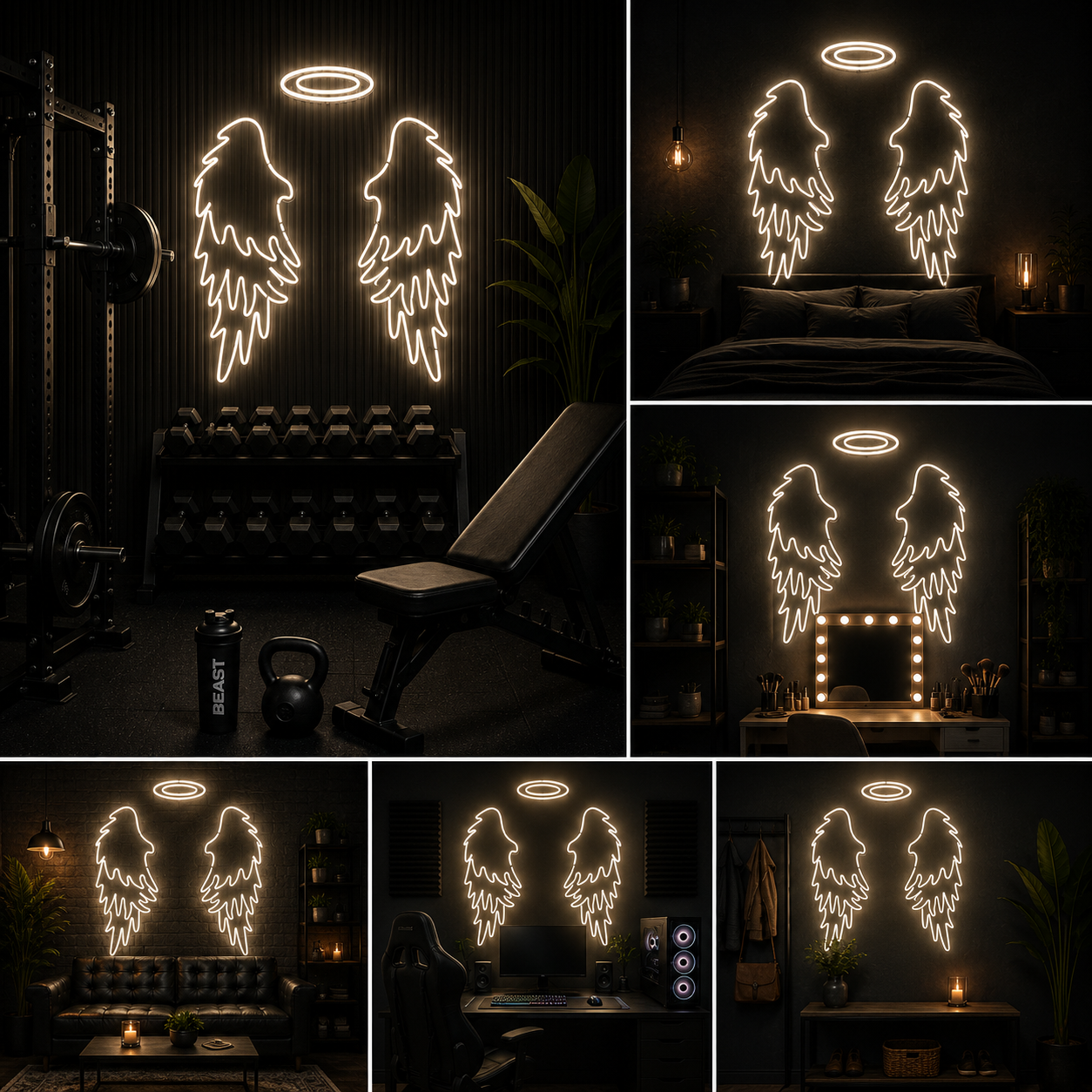 Warm White Angel Wings with Halo Custom Neon Sign Board | Luxury Neon Light | Custom Neon Light | Neon Sign Board Customised (48 By 48 Inches)