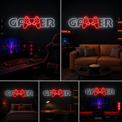 Gamer Neon Sign Board | Neon Light Name Plate | Neon Name Light Customized (24 By 18 Inches)