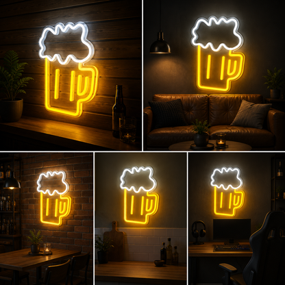 Beer Mug Neon Sign Board | Custom Neon Light Signs | Customised Neon Light Name Plate Bar Wall Decor (15 By 15 Inches)