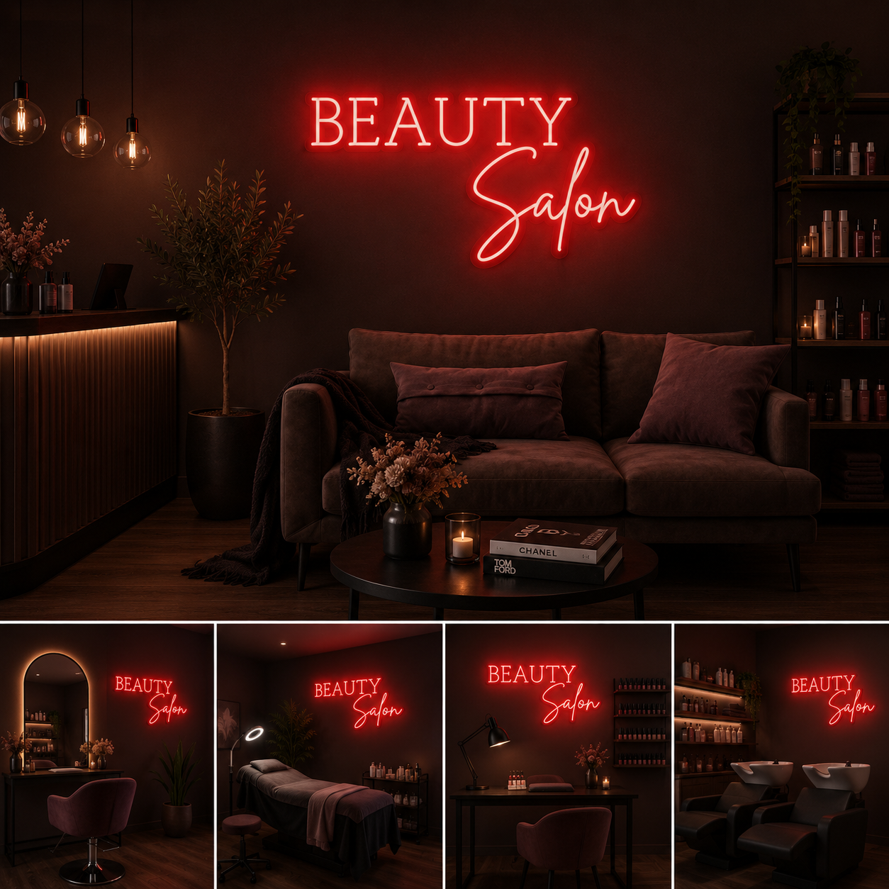 Beauty Salon Neon Sign Board | Neon Light Name Plate | Neon Name Light Customized (30 By 20 Inches)