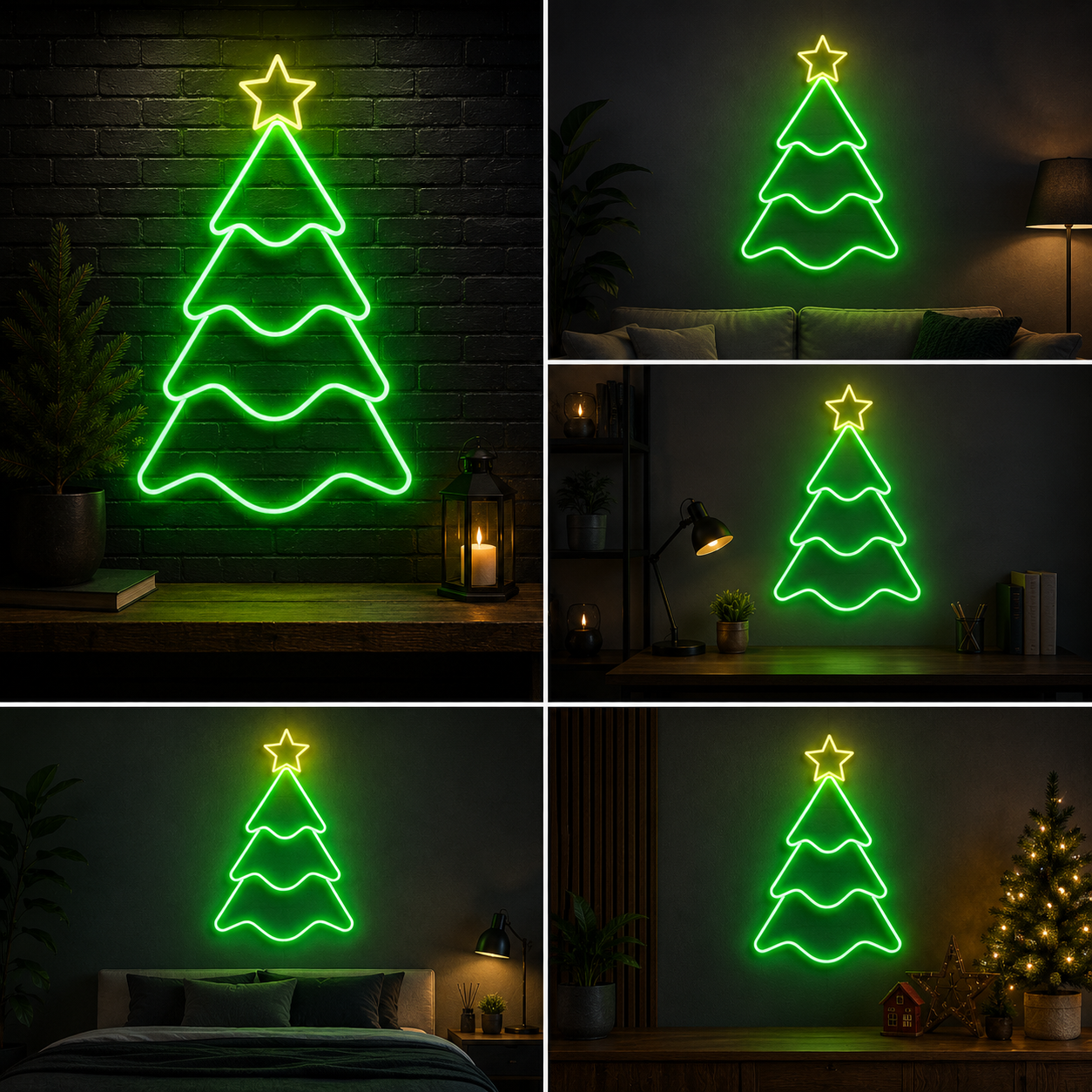 Minimal Christmas Tree Neon Sign Board | Green LED Festive Neon Light Decor