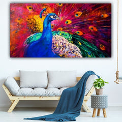 Madhubani Canvas Painting Peacock Dance Wall Frame