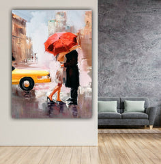 Canvas Painting Abstract Wall Frame for Living Room A Couple in Umbrella