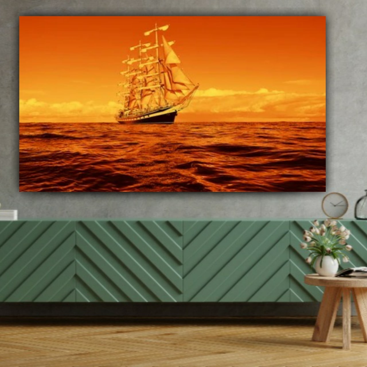 Canvas Painting Beautiful Sailing Ship Landscape Wall Painting Frame