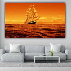 Canvas Painting Beautiful Sailing Ship Landscape Wall Painting Frame