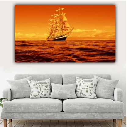 Canvas Painting Beautiful Sailing Ship Landscape Wall Painting Frame