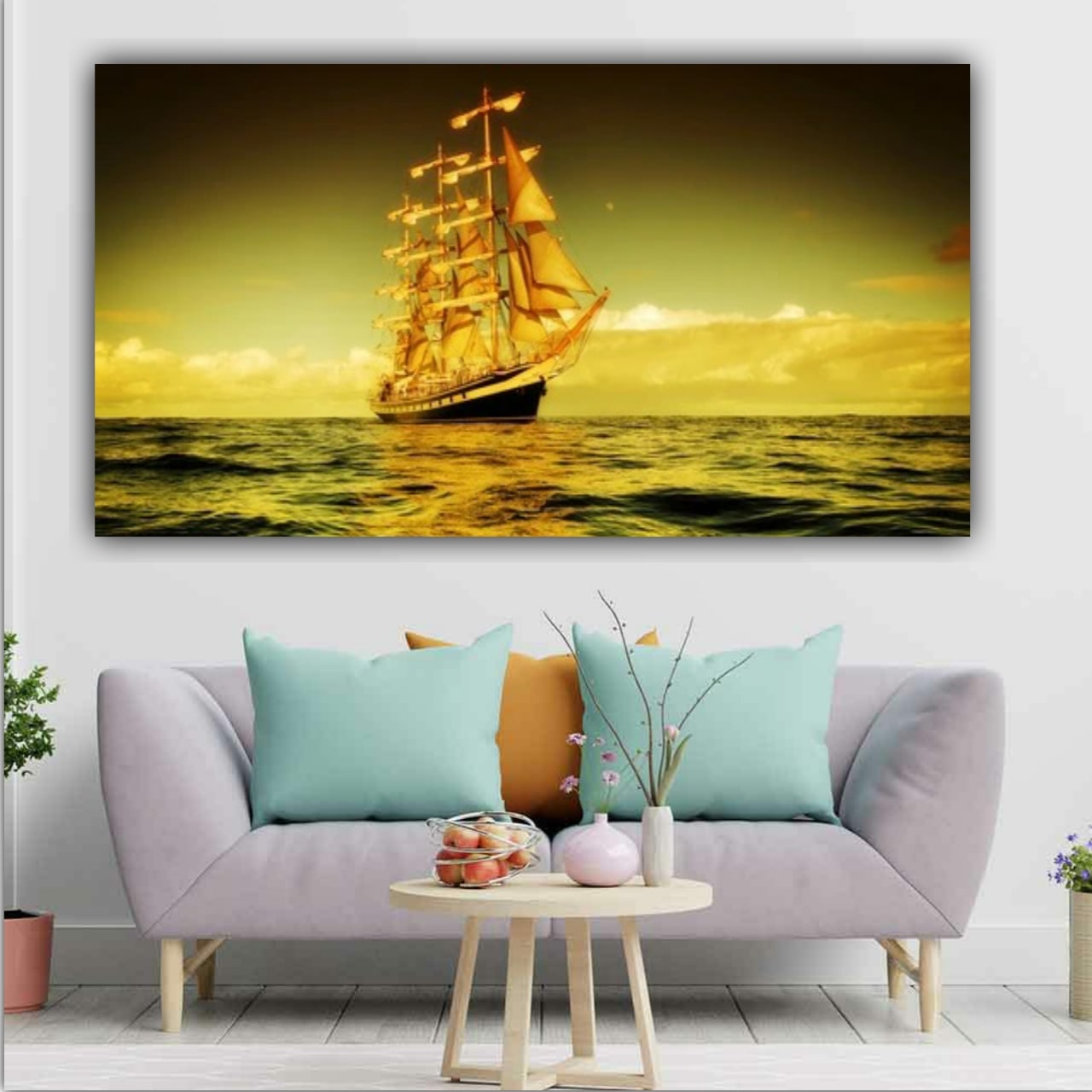 Canvas Painting Beautiful Sea and Ship Wall Painting Frame