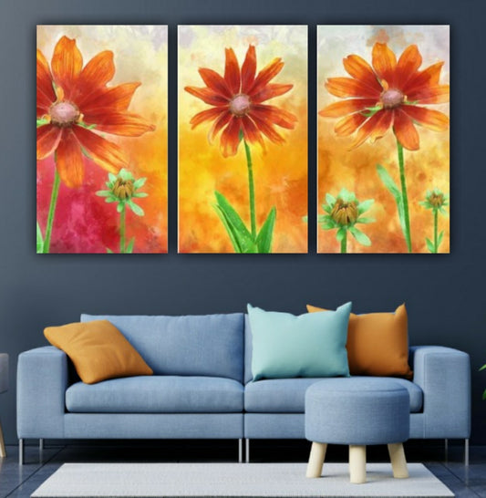 Canvas Painting Sun Flowers with Frame for Living Room Wall Decors