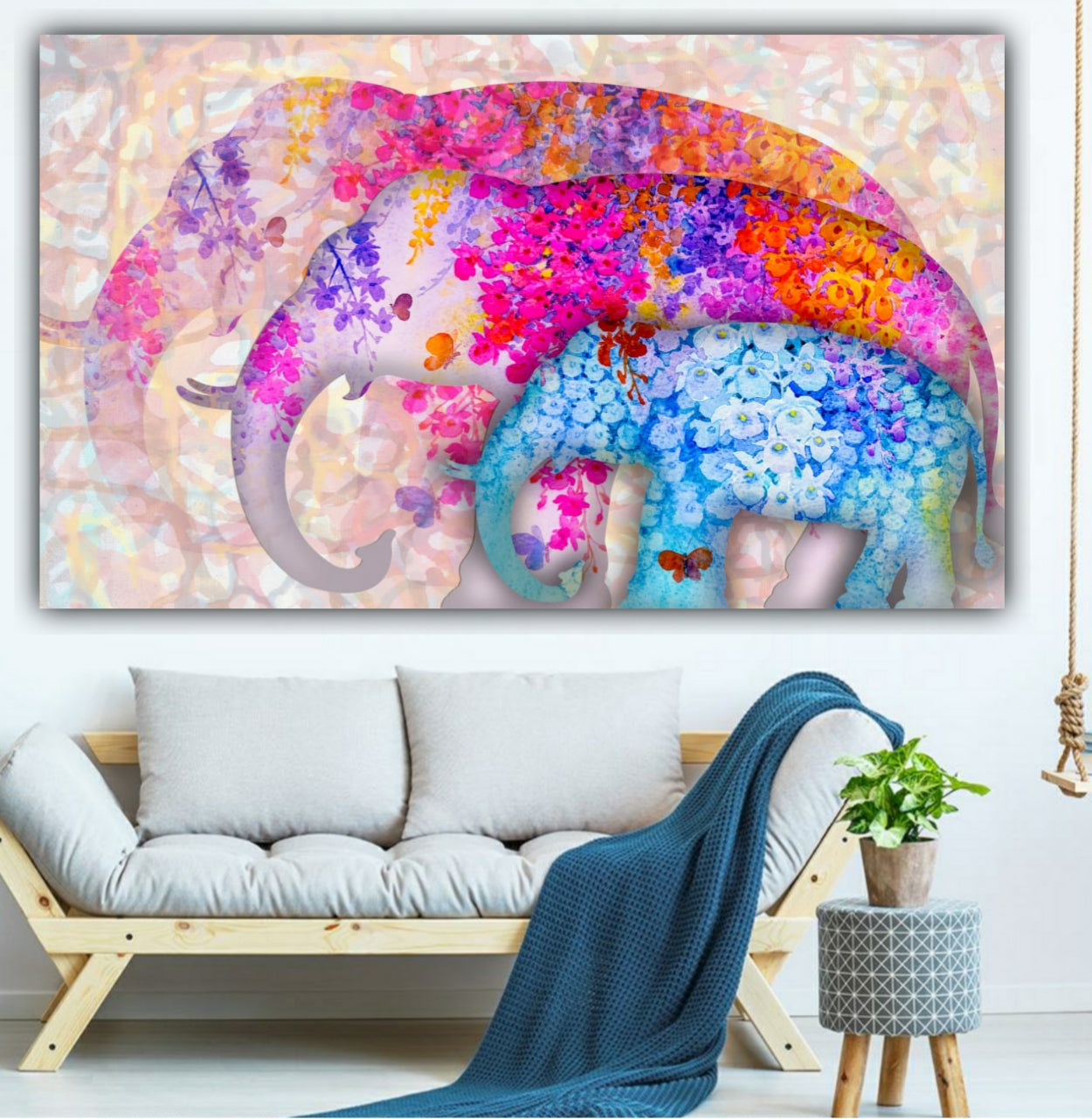 Handmade Canvas Painting An Elephant Family Wall Art Painting Frame for Wall Decoration