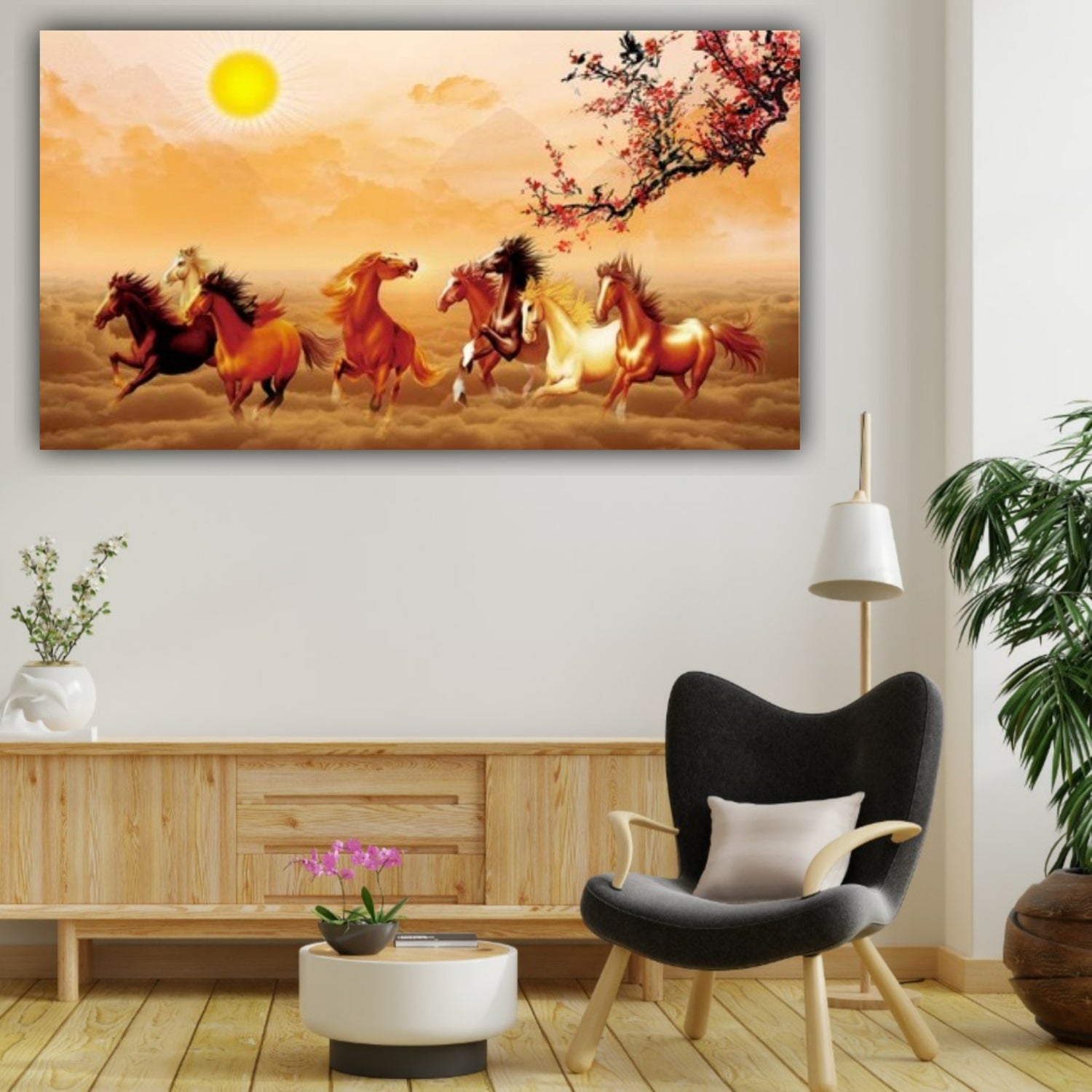 Trending Seven Horses Vastu Painting Canvas Wall Frame