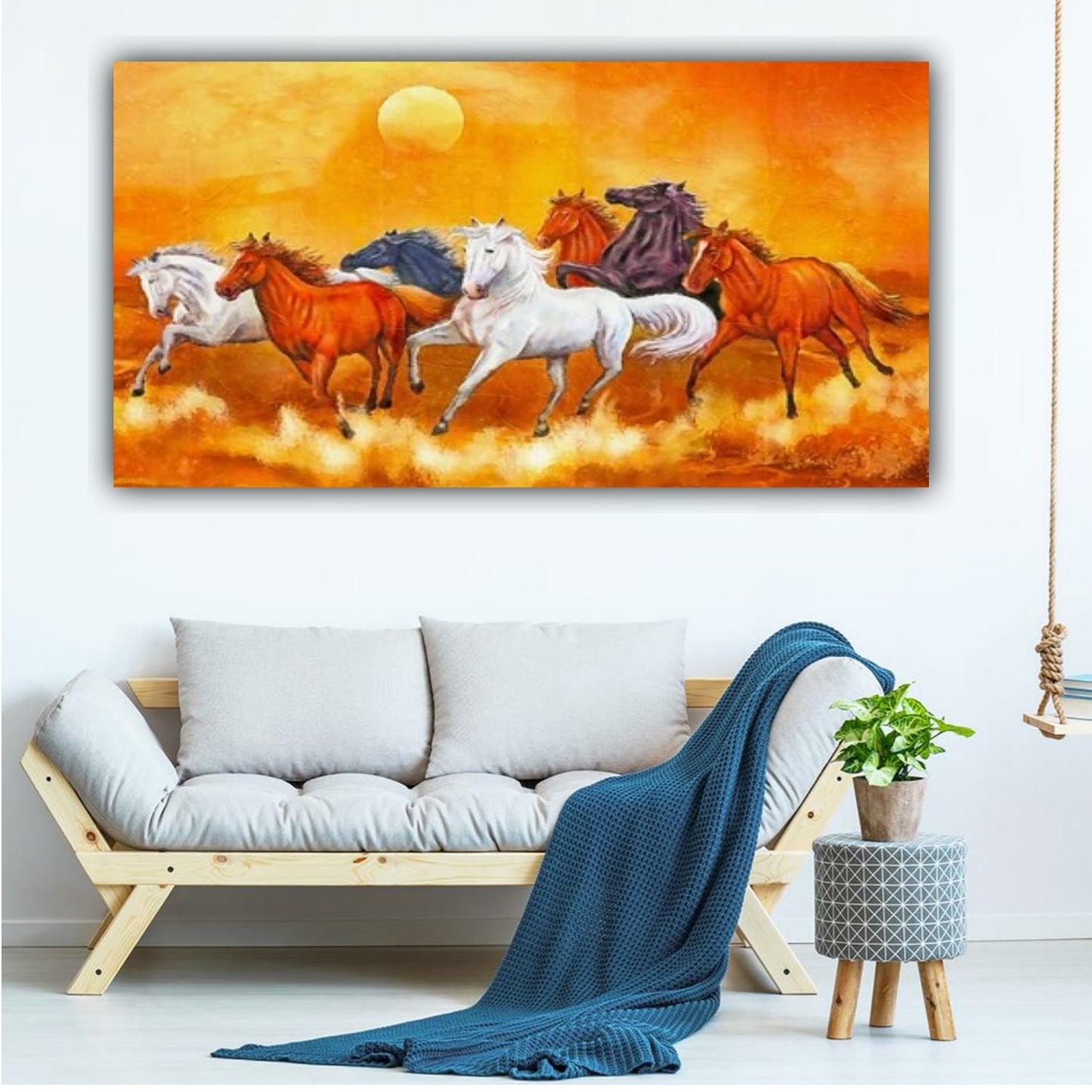 Trending Seven Horses Vastu Painting Canvas Wall Frame | Wall Decor