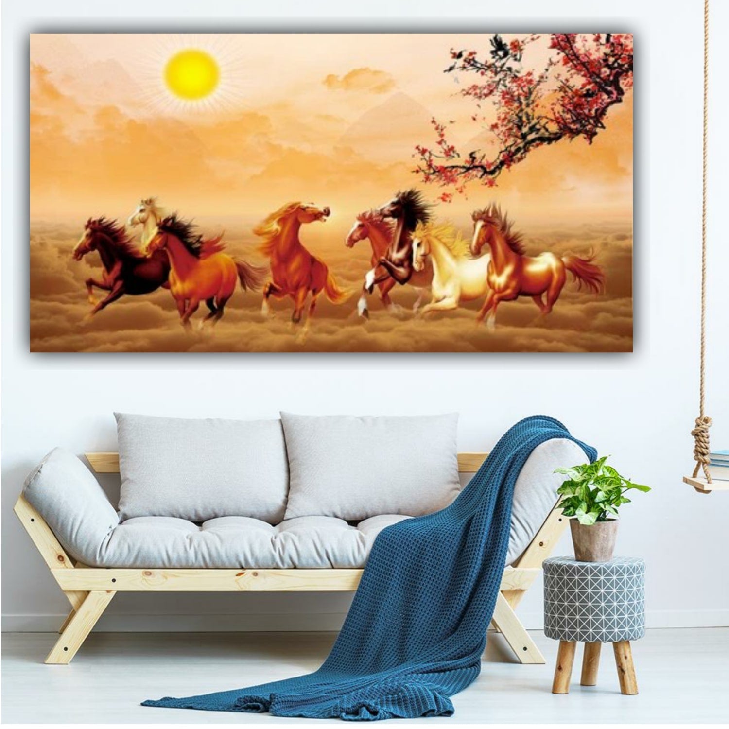 Trending Seven Horses Vastu Painting Canvas Wall Frame