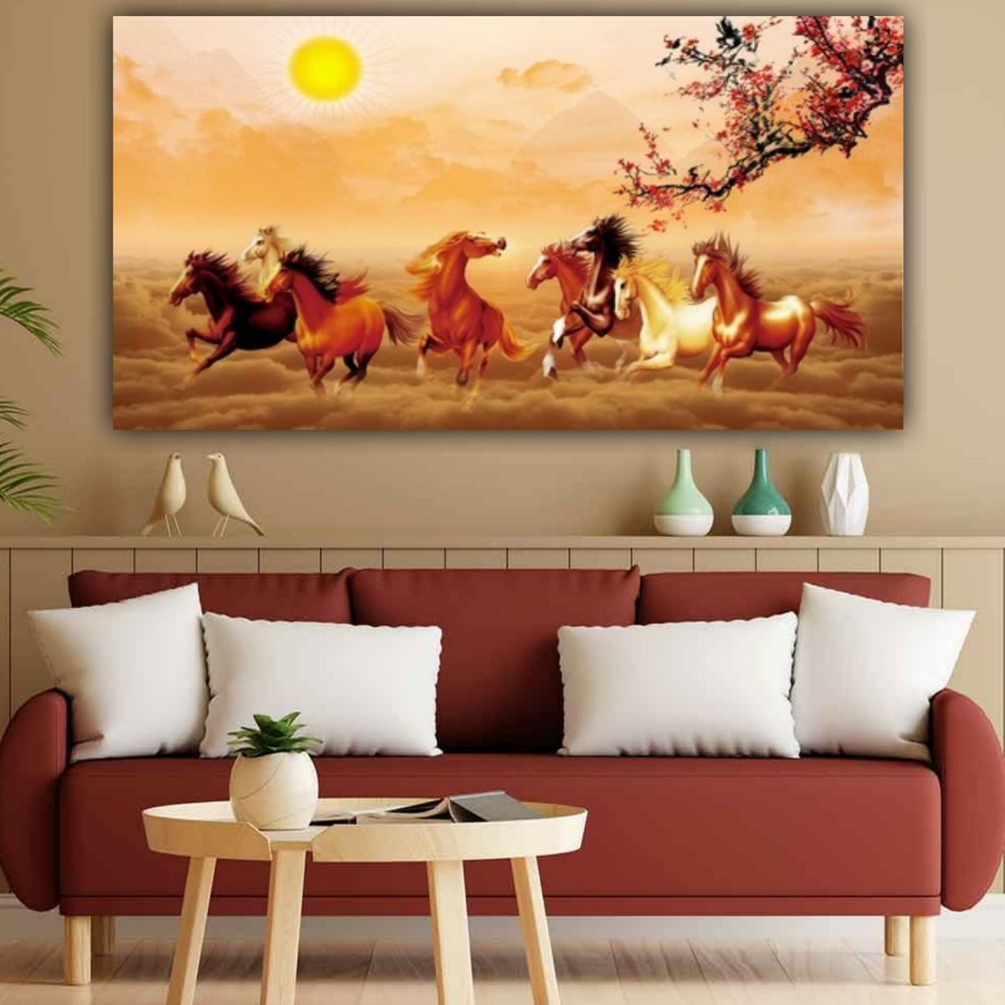 Trending Seven Horses Vastu Painting Canvas Wall Frame