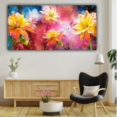 Canvas Painting Beautiful Flowers Art with Frame for Living Room Wall Decoration 