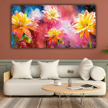 Canvas Painting Beautiful Flowers Art with Frame for Living Room Wall Decoration 