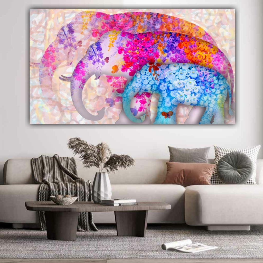 Beautiful Canvas Painting An Elephant Family Wall Painting Frame 