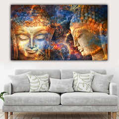 The Seven Colours Meditating Lord Buddha Painting for Living Room Wall Decoration | Big Size Large Canvas Painting | Lord Buddha Painting | Abstract Canvas Painting