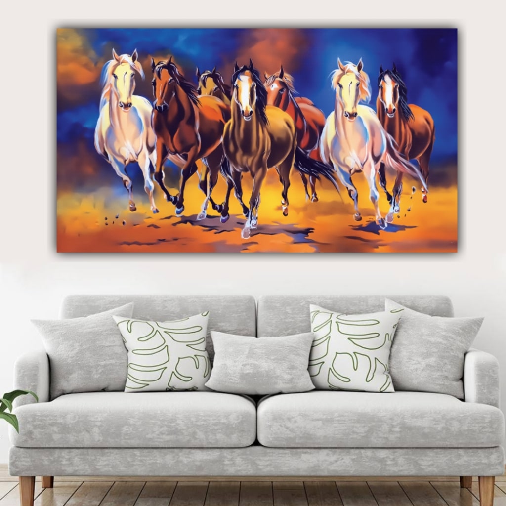 Seven Running Horses Vastu Painting Canvas Wall Frame