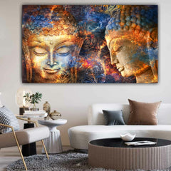 The Seven Colours Meditating Lord Buddha Painting for Living Room Wall Decoration | Big Size Large Canvas Painting | Lord Buddha Painting | Abstract Canvas Painting