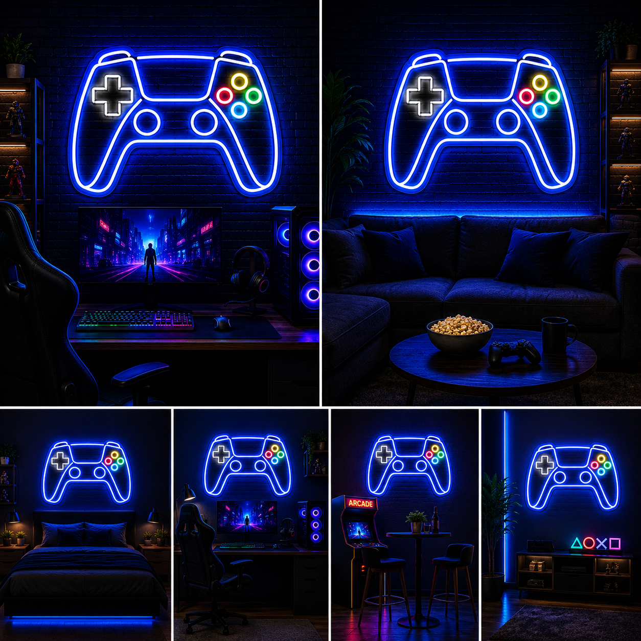 Blue Gaming Controller Neon Sign Board | Neon Light Name Plate | Neon Name Light Customized (15 By 15 Inches)