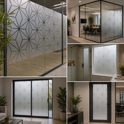 Geometric Frosted Glass Film Design for Office & Home | Decorative Privacy Vinyl for Glass Partitions & Doors | Modern Pattern Glass Sticker