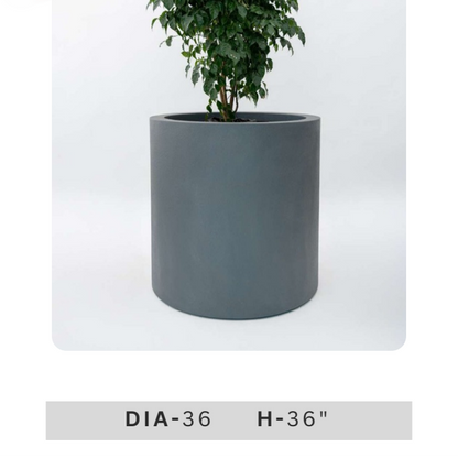 Large dark grey cylindrical planter with 20 inch diameter and 15 inch height, contemporary decorative plant pot for living room, patio and garden