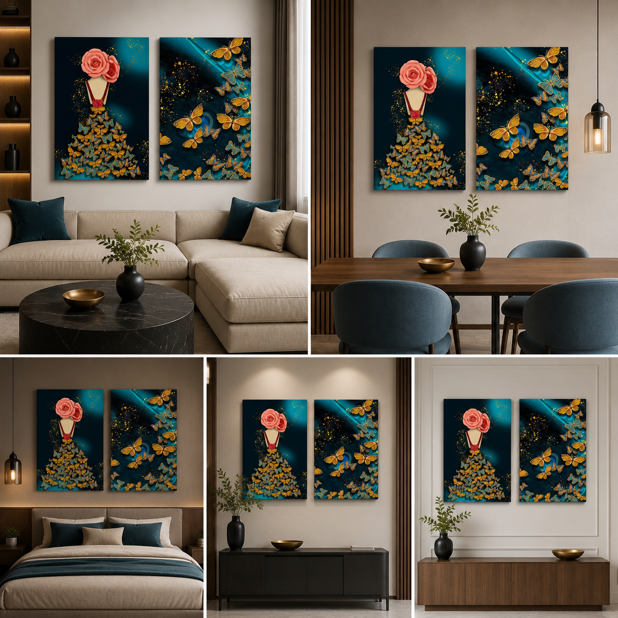 Abstract Butterfly Canvas Painting Wall Art – Large Size Frame (18 x 24 Inches Each Part)