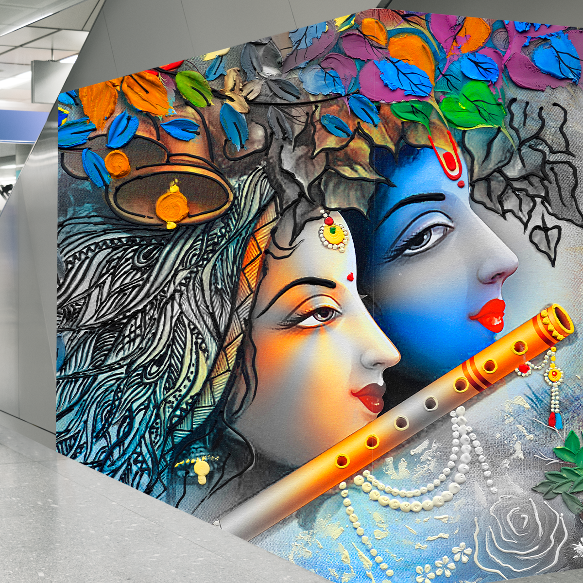 Premium Radha Krishna Wallpaper for Temple Decors | HD Self Adhesive Wallpapers