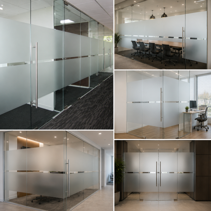 Frosted Glass Film Stripes for Office Partitions | Modern Privacy Vinyl for Glass Doors & Cabins | Decorative Glass Band Design