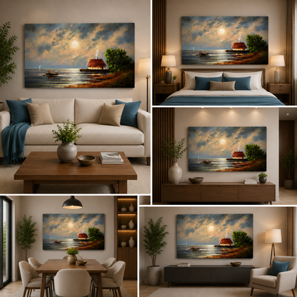 Two Men In Boat Painting for Living Home Decor