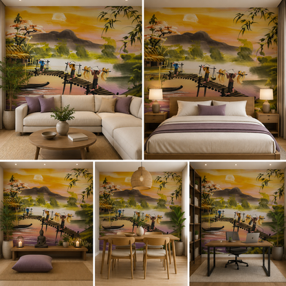 Village Landscape HD Self Adhesive Wallpaper