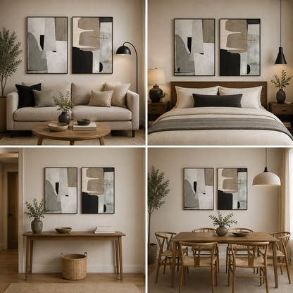 2-Piece Abstract Canvas Wall Art Set with Neutral Geometric Design for Modern Interiors