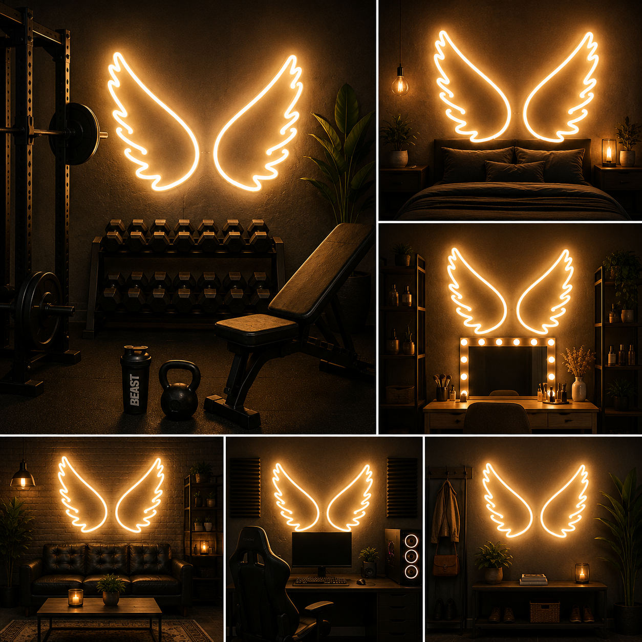 Minimal Warm White Angel Wings Custom Neon Sign Board | Luxury Floor Neon Light | Custom Neon Light | Neon Sign Board Customised (30 By 30 Inches)