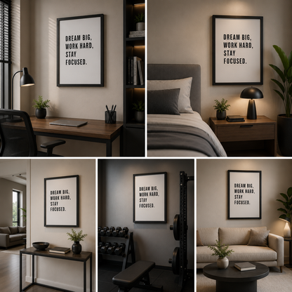 Dream Big Work Hard Stay Focused Wall Art – Minimalist Motivational Frame | Office & Home Decor