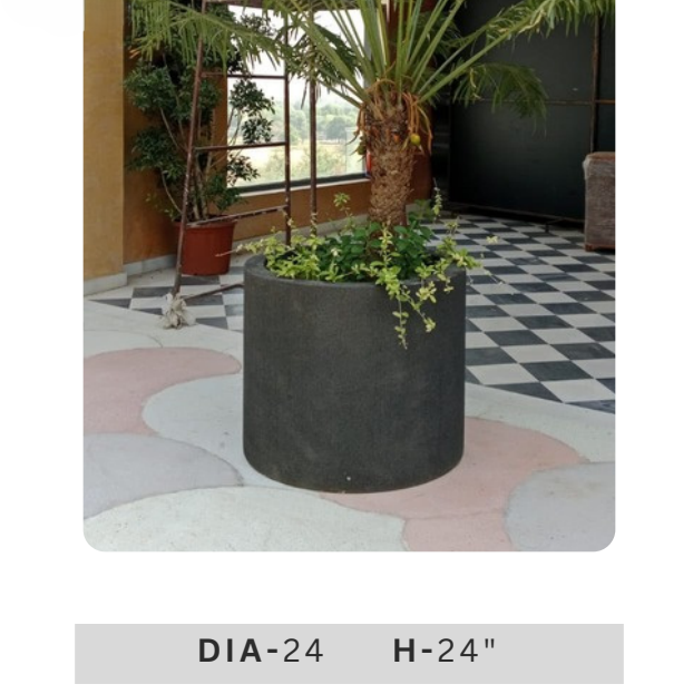 Large dark grey cylindrical planter with 24 inch diameter and height, contemporary decorative plant pot for living room, patio, balcony and garden styling