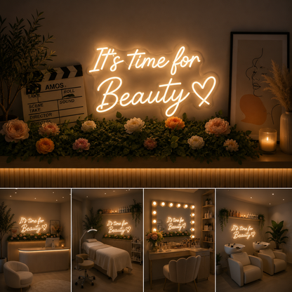It’s Time for Beauty Neon Sign Board | Neon Light Name Plate | Neon Name Light Customized (30 By 20 Inches)