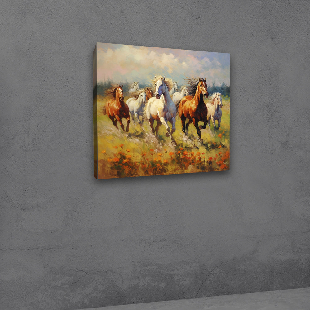 Running Horses Painting Canvas Wall Frame | Canvas Painting Frame Wall Art Decor