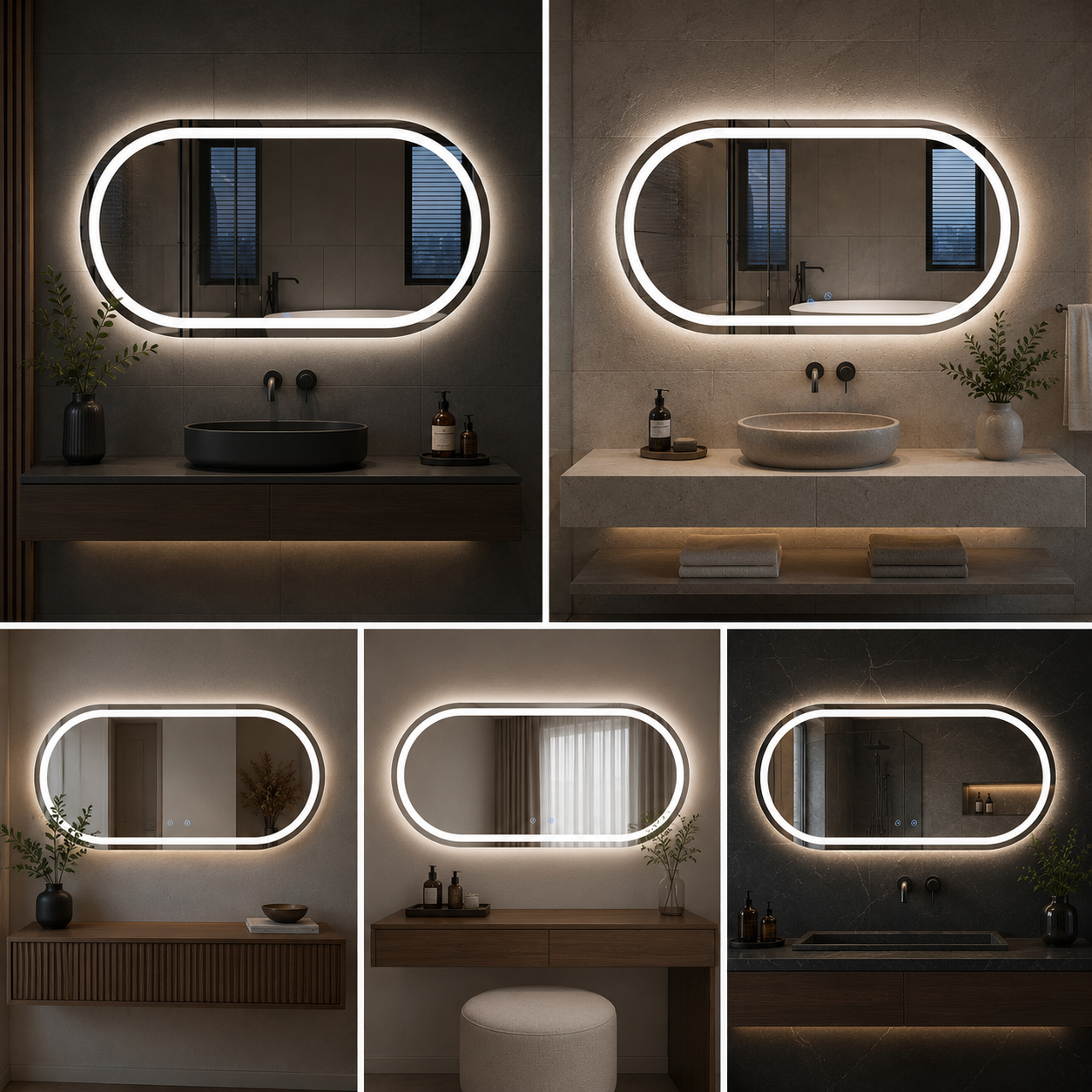 Modern Oval LED Bathroom Mirror with Backlight | Large Capsule Vanity Wall Mirror for Home & Hotel